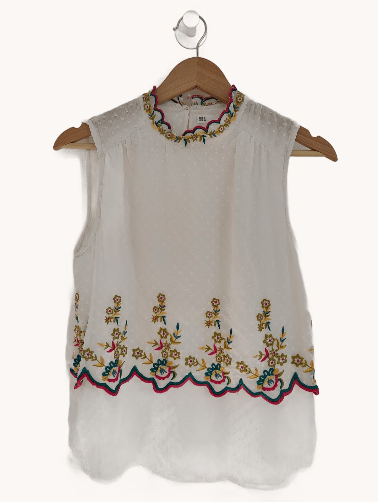 Top sans manches brodé blanc Sfera – Taille S 