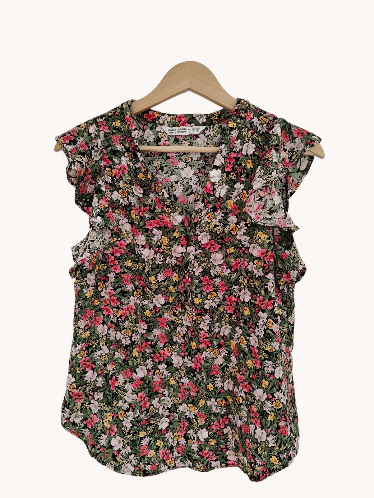 Blouse fleurie noire à volants et col V  Zara – Taille S — photo 2