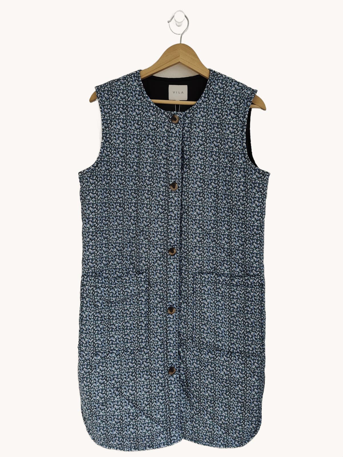 Veste sans manches matelassée à fleurs bleues Vila – Taille 38 — photo 2