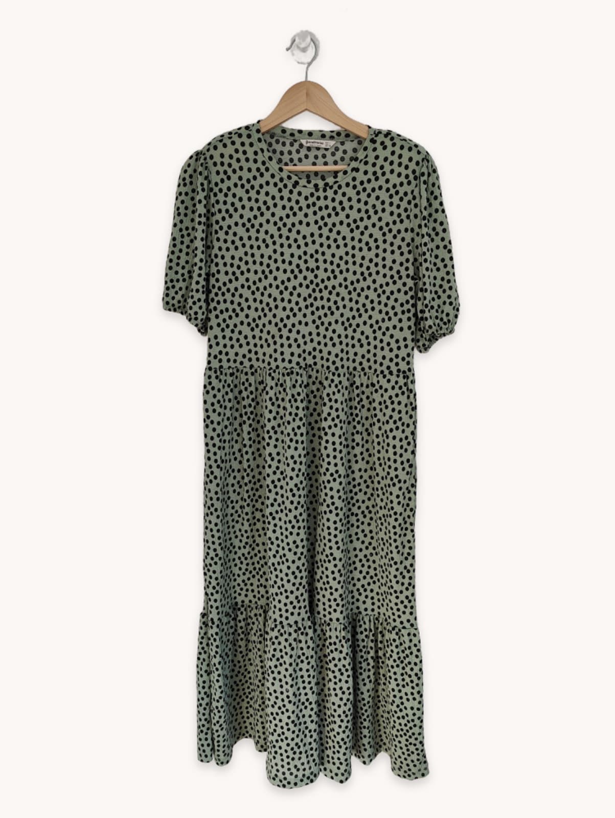 Robe longue Stradivarius vert sauge à pois noirs – Taille L — photo 2