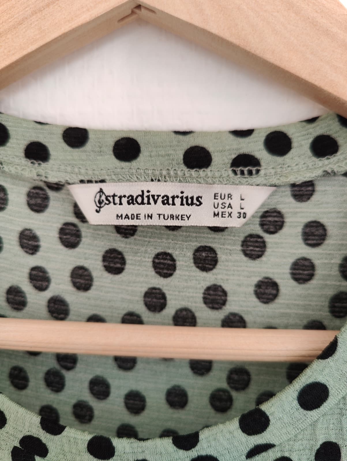 Robe longue Stradivarius vert sauge à pois noirs – Taille L — photo 4