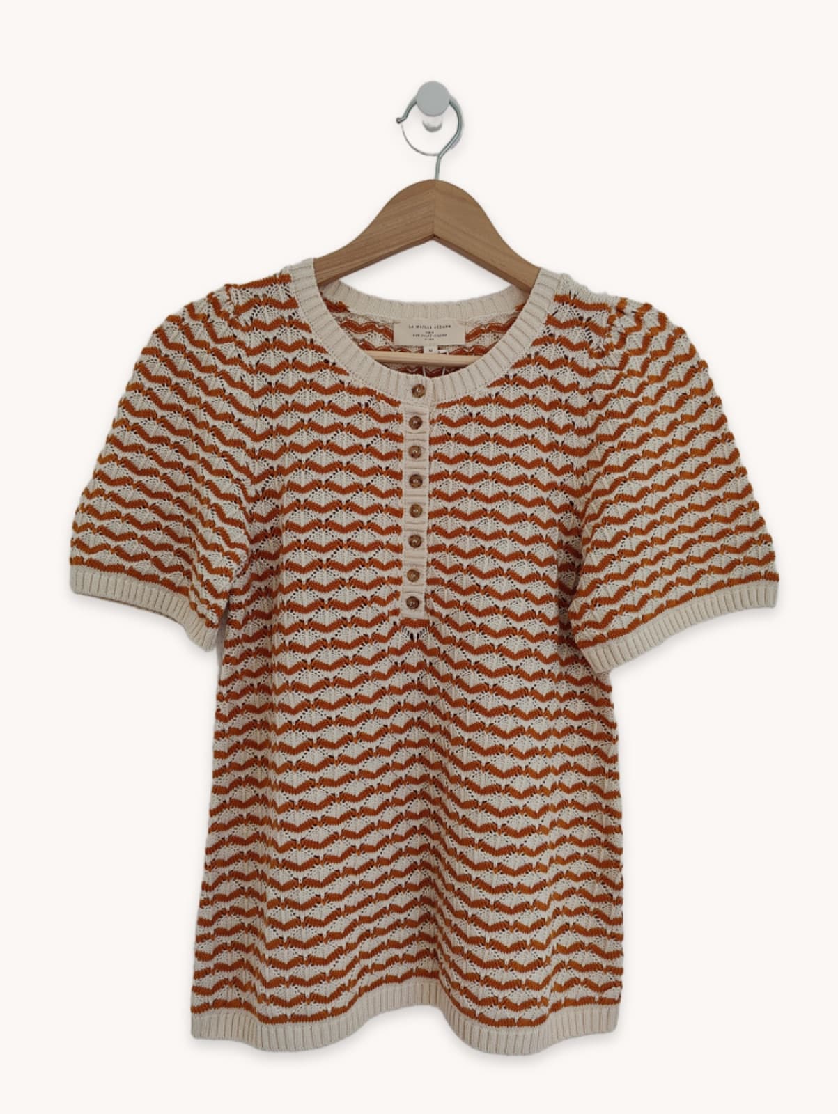 Top en maille ajourée camel et écru Sézane – Taille M — photo 2