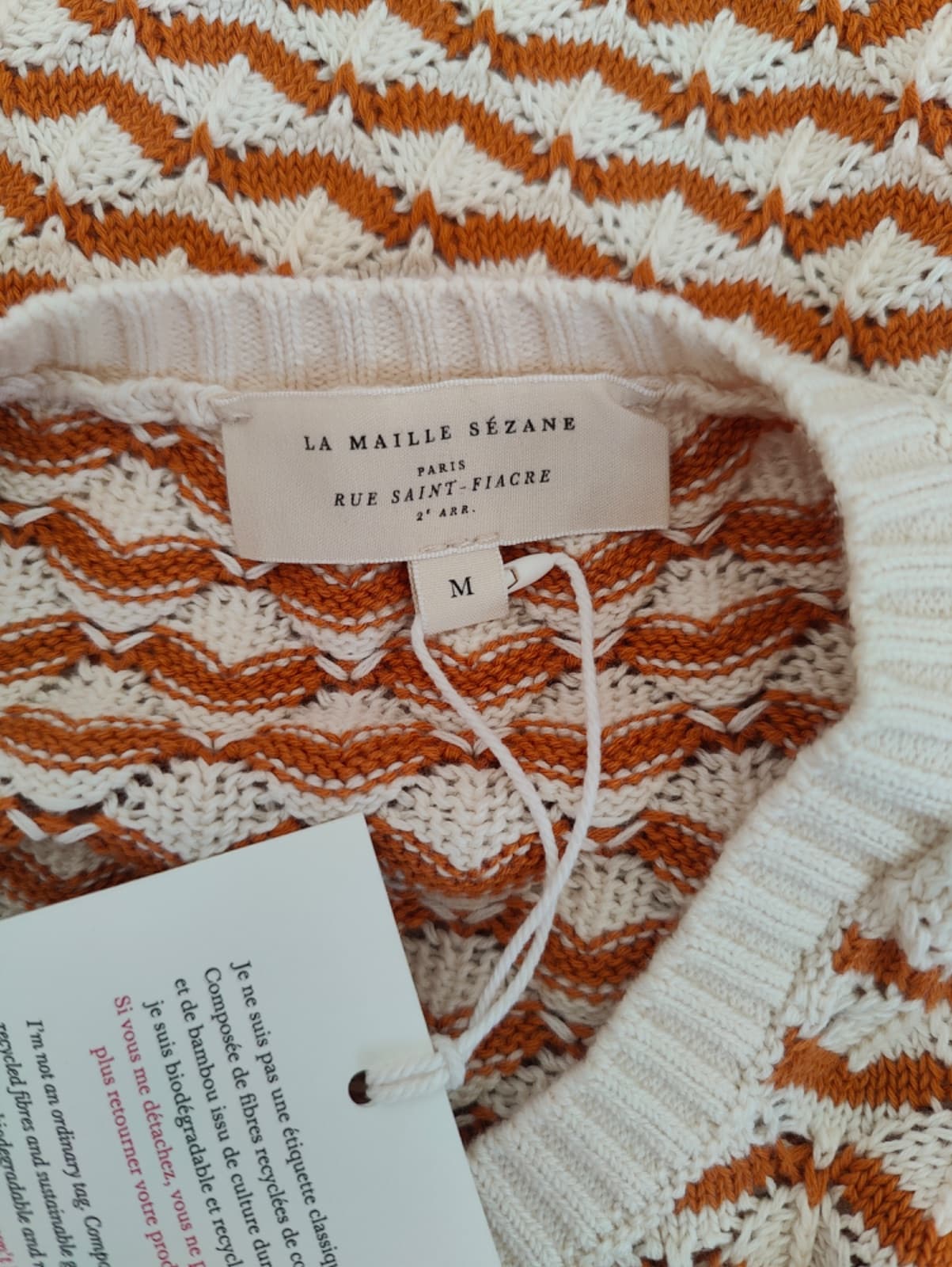 Top en maille ajourée camel et écru Sézane – Taille M — photo 5