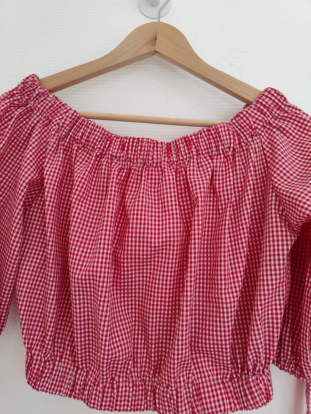 Top Zara vichy rouge à encolure bardot – Taille M — photo 3