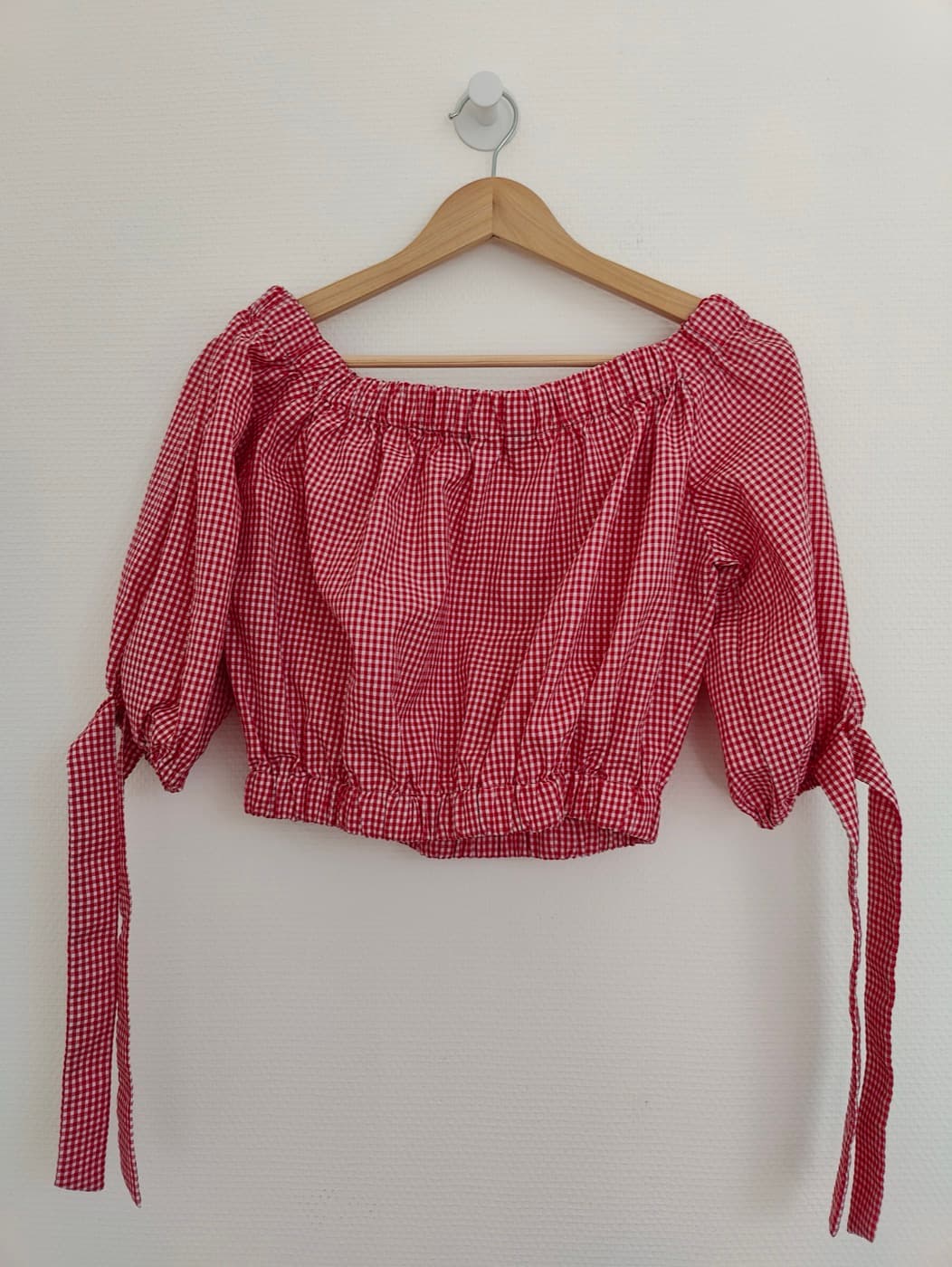 Top Zara vichy rouge à encolure bardot – Taille M — photo 4