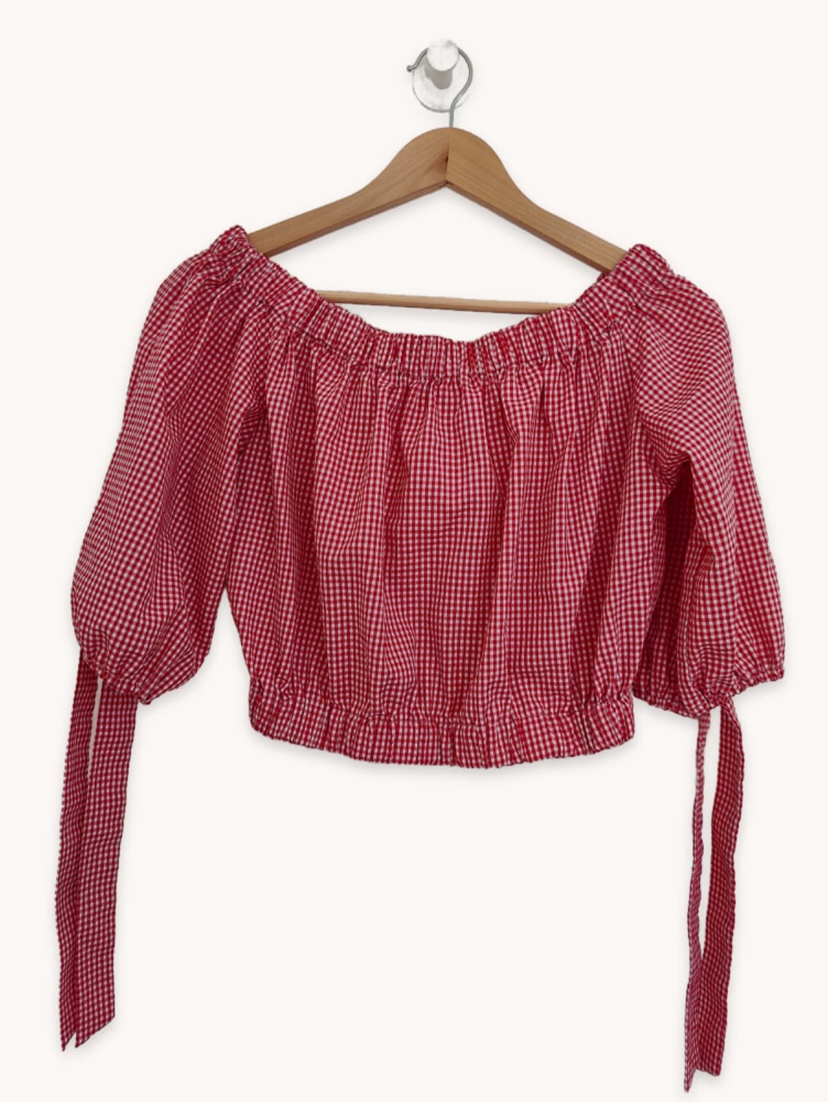 Top Zara vichy rouge à encolure bardot – Taille M — photo 2