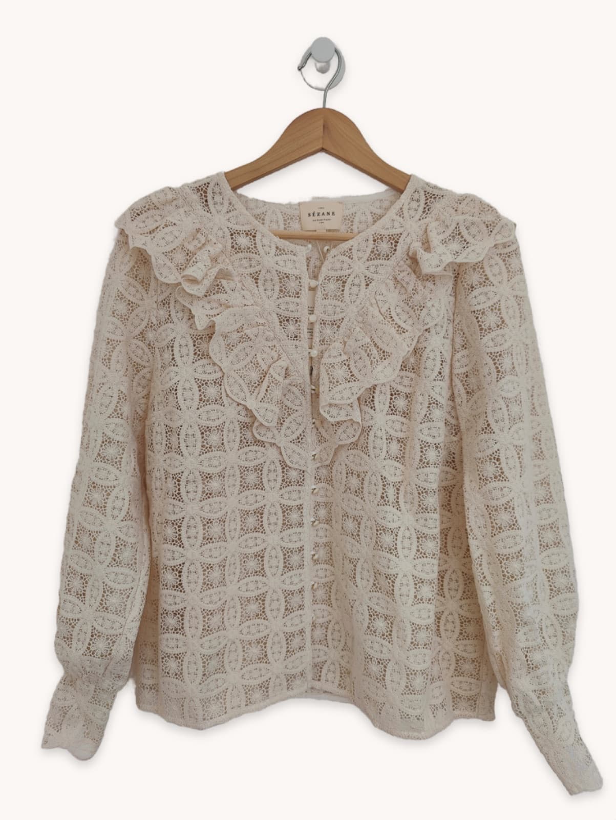 Blouse Sézane en dentelle écrue à volants – Taille 42 — photo 2