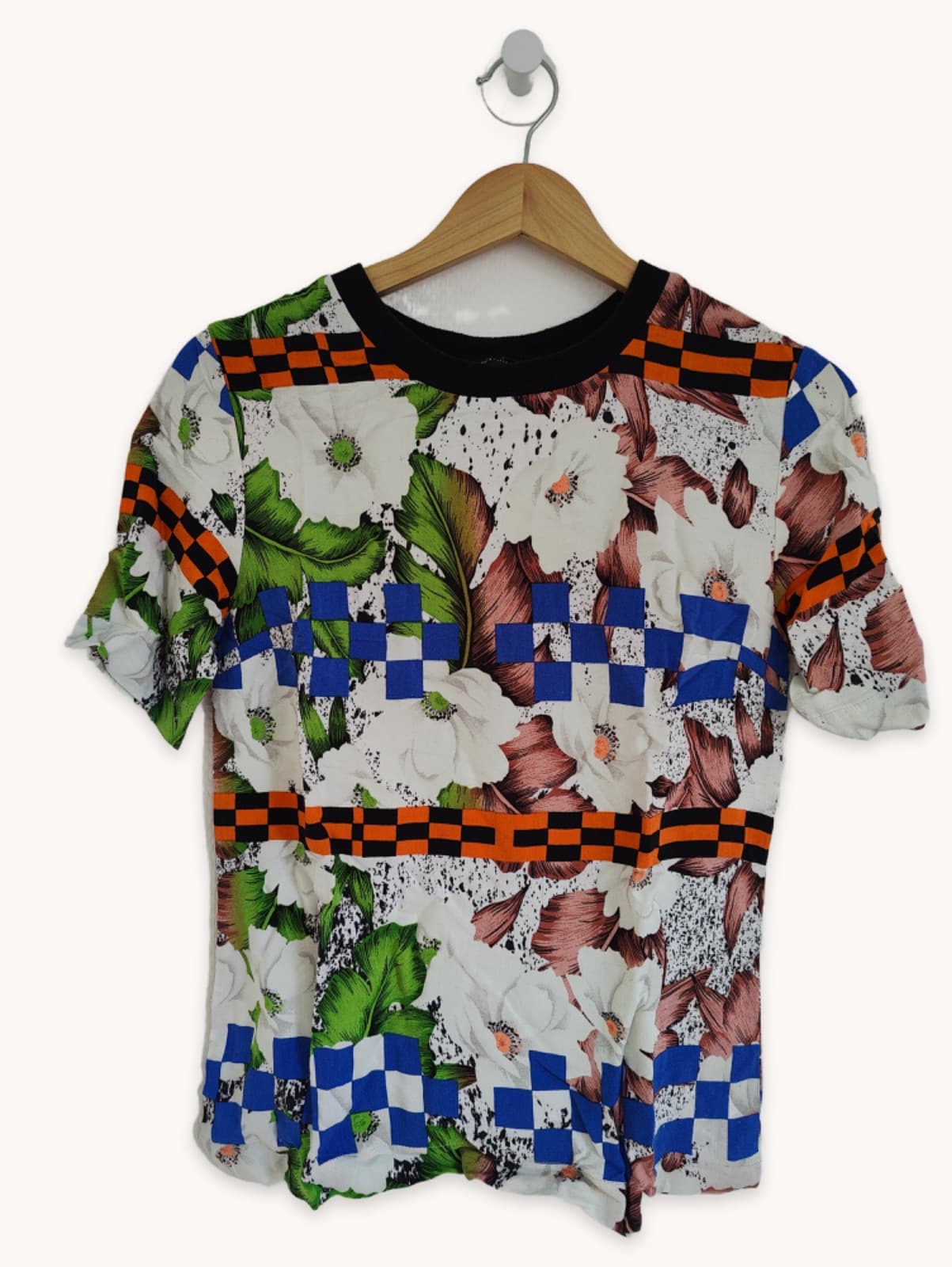 Top Topshop à imprimé floral et damier – Taille 34 — photo 2