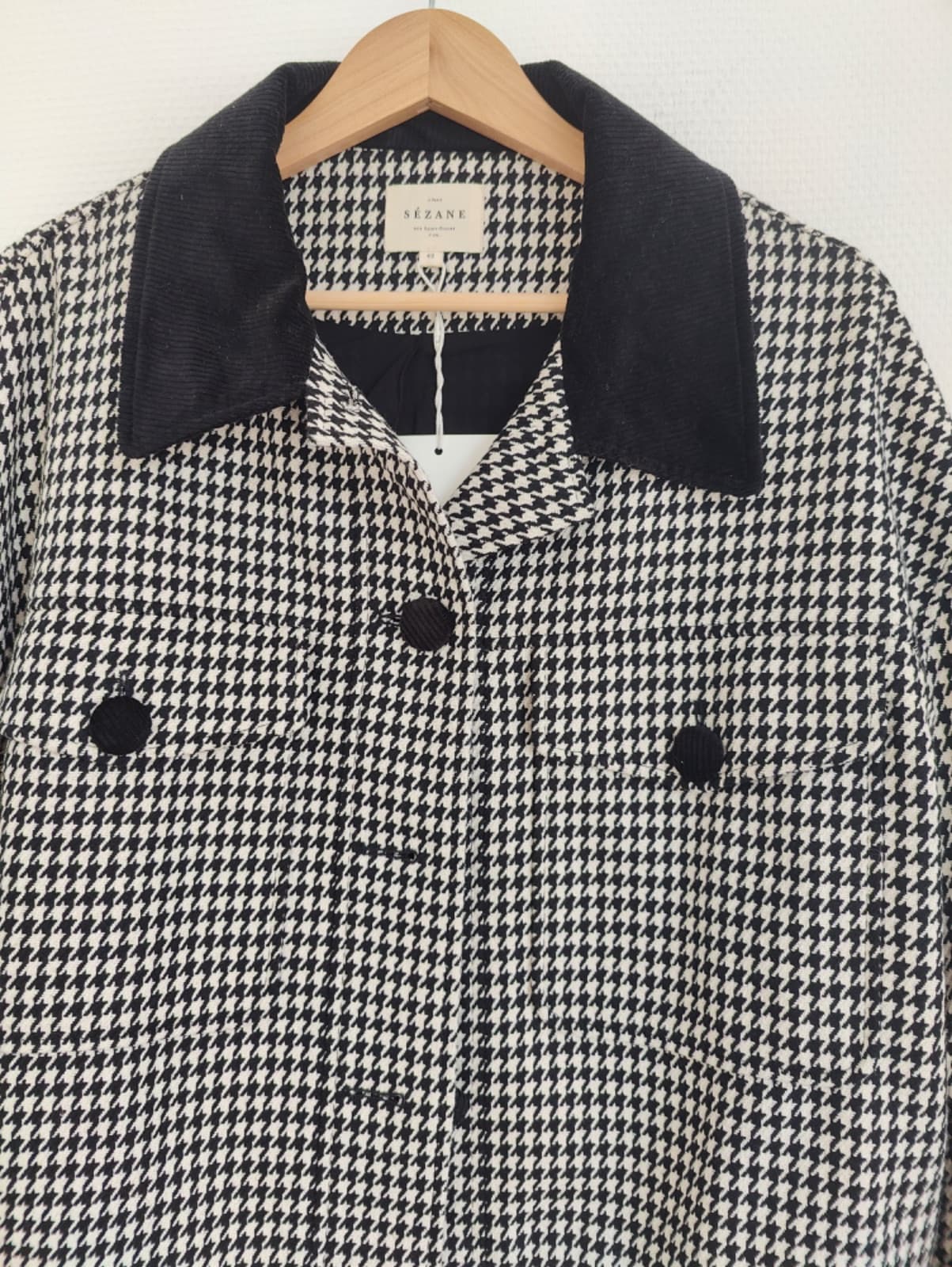 Veste Sézane pied-de-poule noire et écrue — Taille XL — photo 3