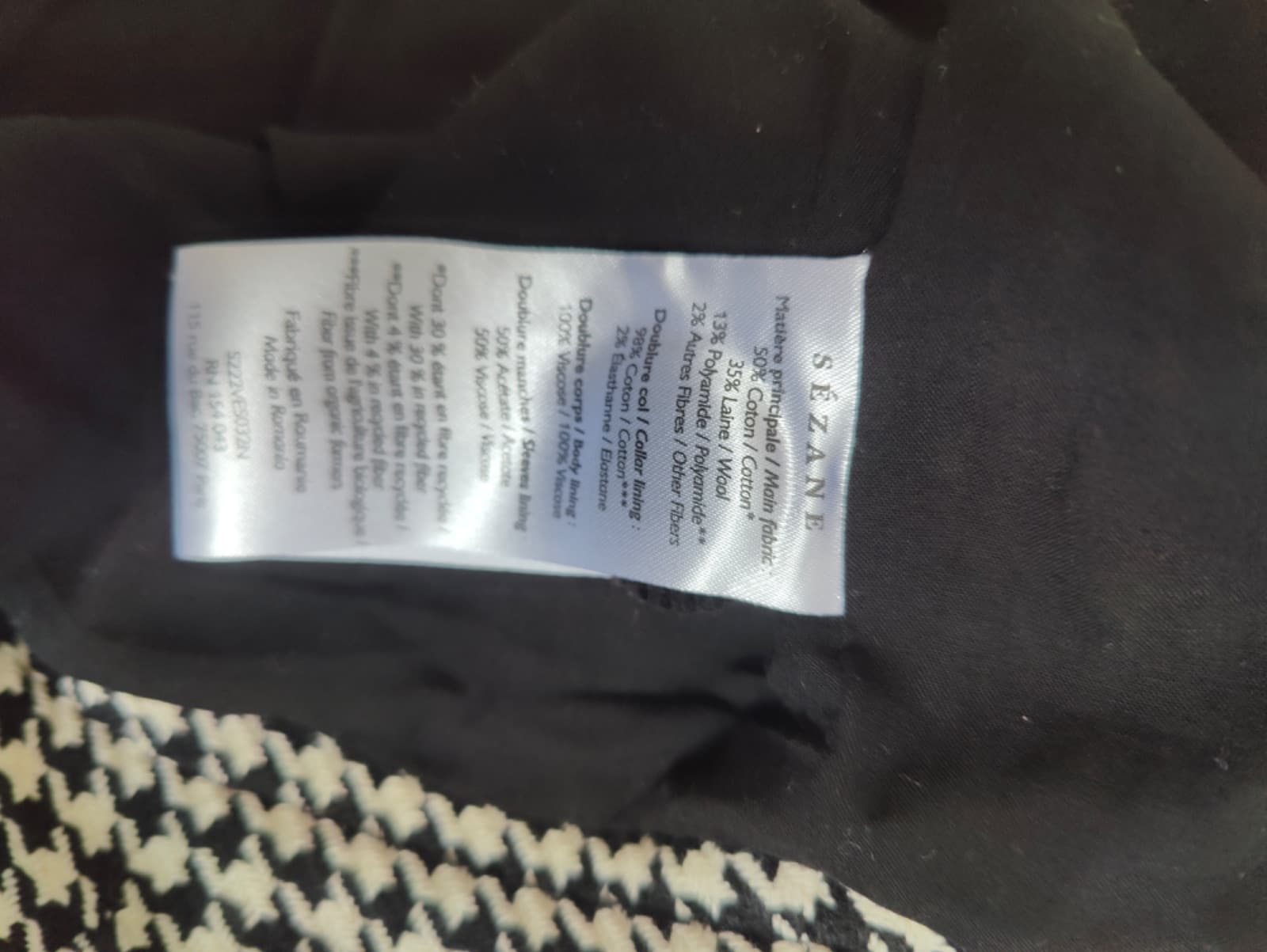 Veste Sézane pied-de-poule noire et écrue — Taille XL — photo 7