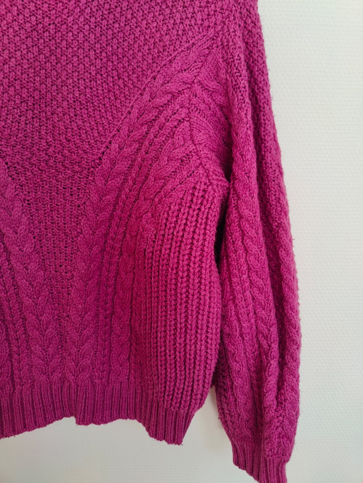 Pull Mango rose fuchsia en maille torsadée – Taille XL — photo 3