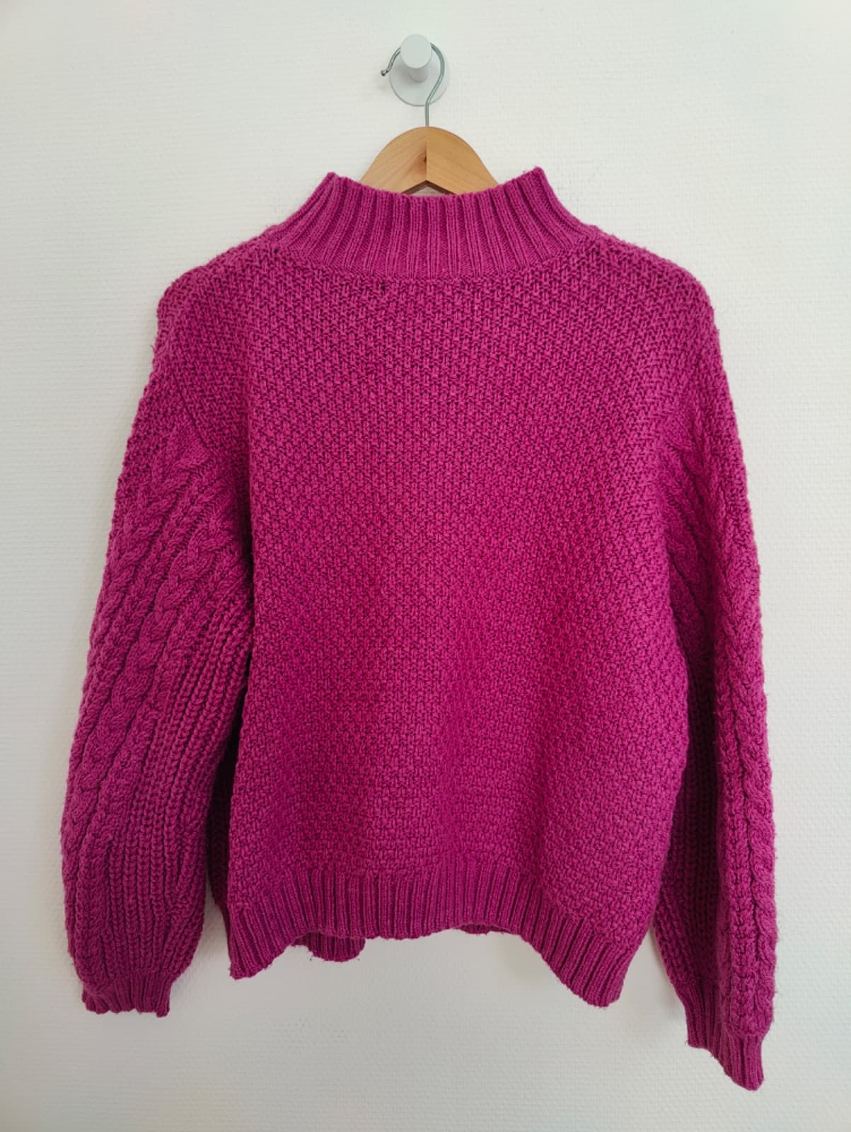 Pull Mango rose fuchsia en maille torsadée – Taille XL — photo 4