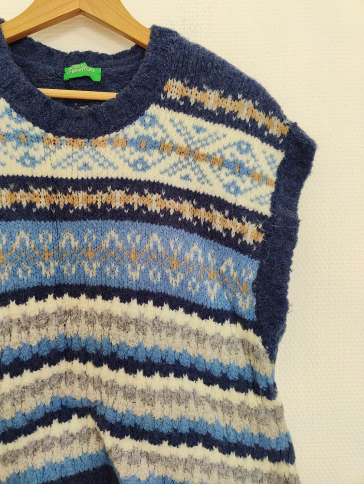 Pull sans manches Benetton maille jacquard bleu – Taille M — photo 3