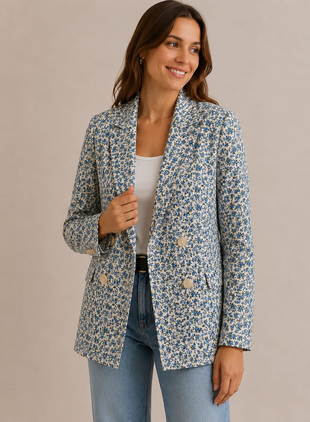Blazer croisé fleuri bleu et blanc Sézane – Taille XS 