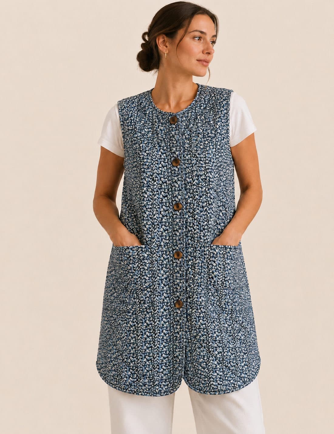 Veste sans manches matelassée à fleurs bleues Vila – Taille 38