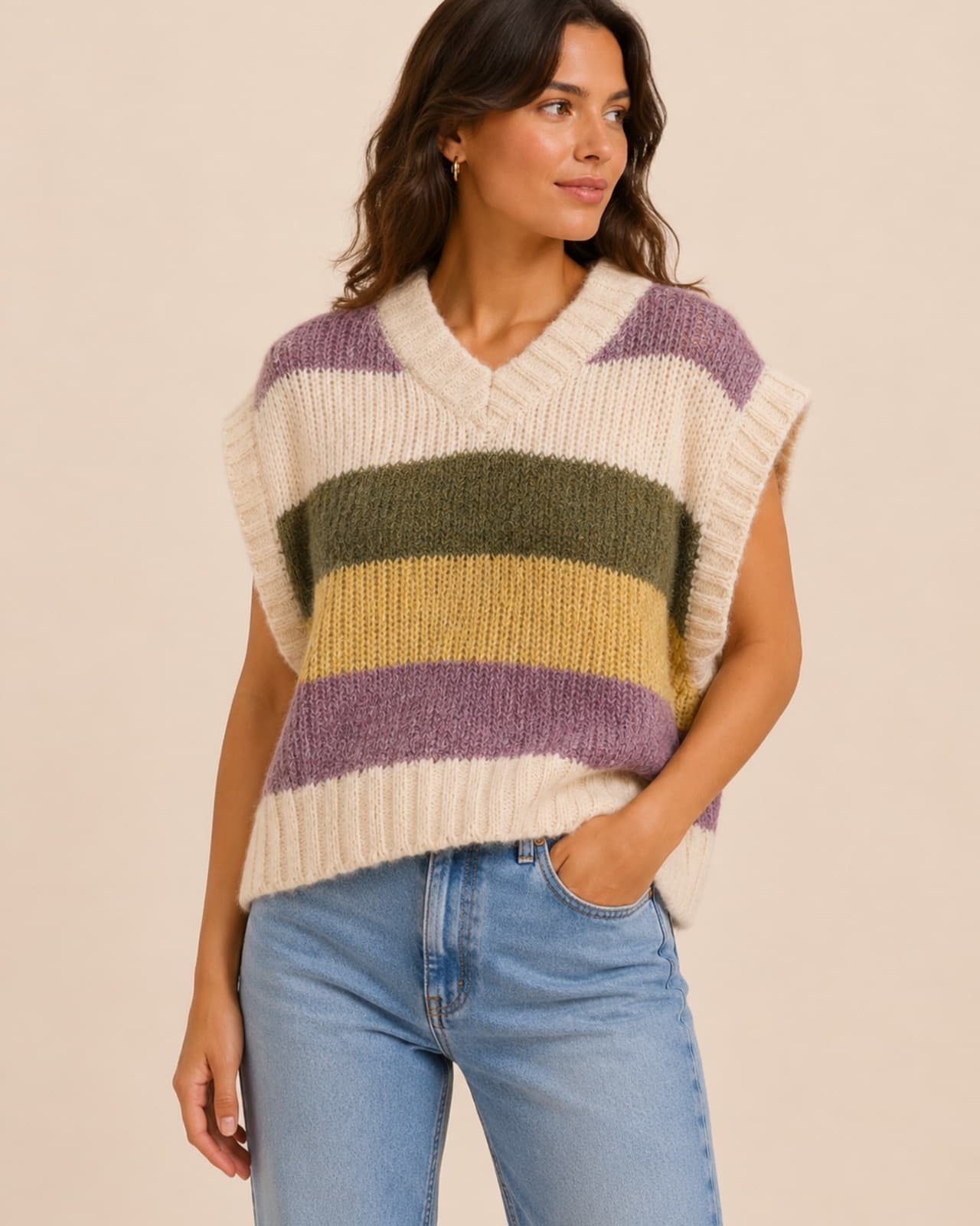 Pull sans manches rayé en maille Naëlle – Taille M