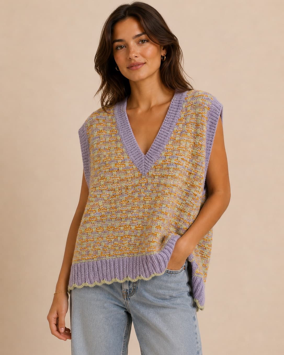 Pull Mango sans manches à motif jacquard – Taille L