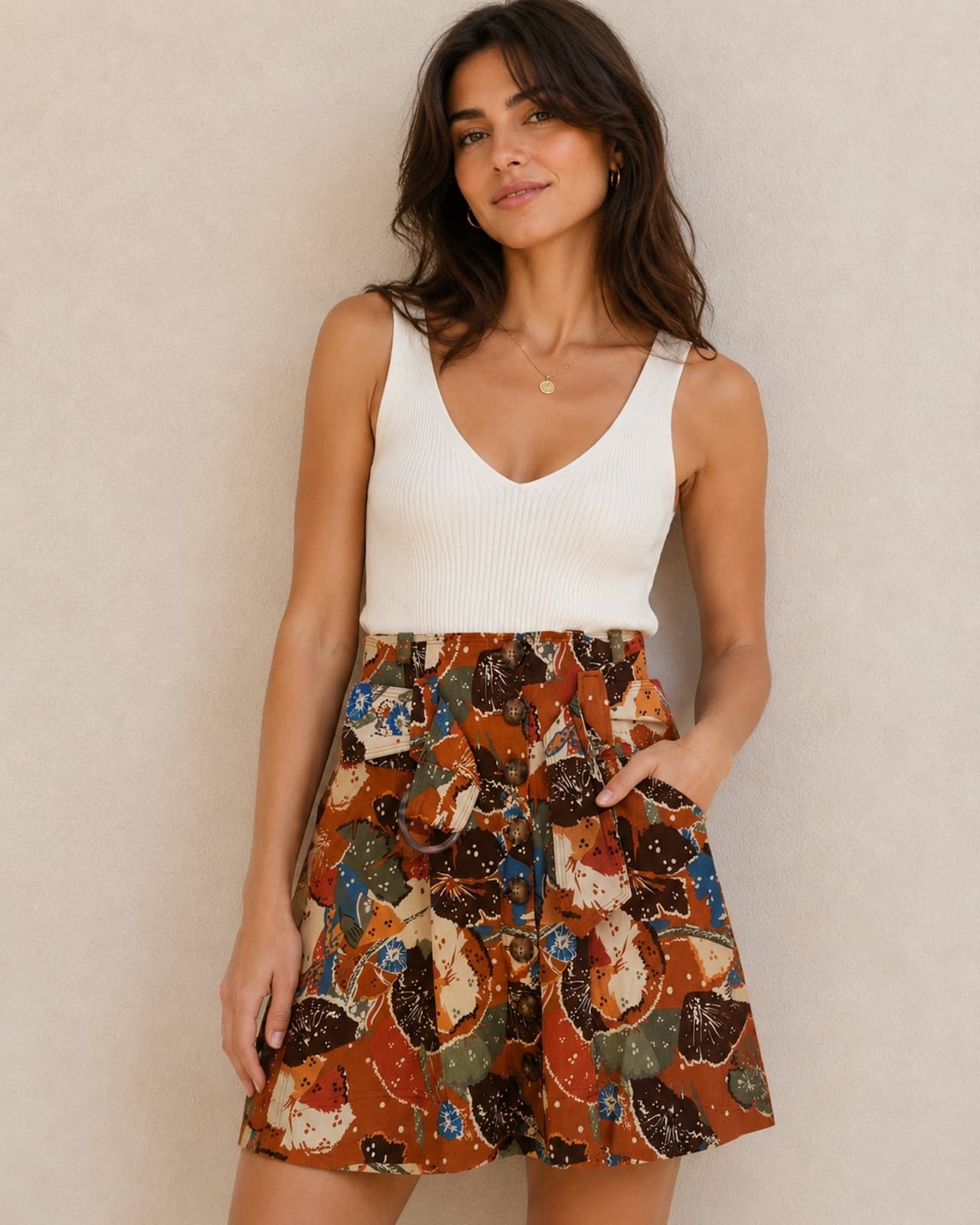 Jupe Sézane en lin à imprimé batik – Taille 34