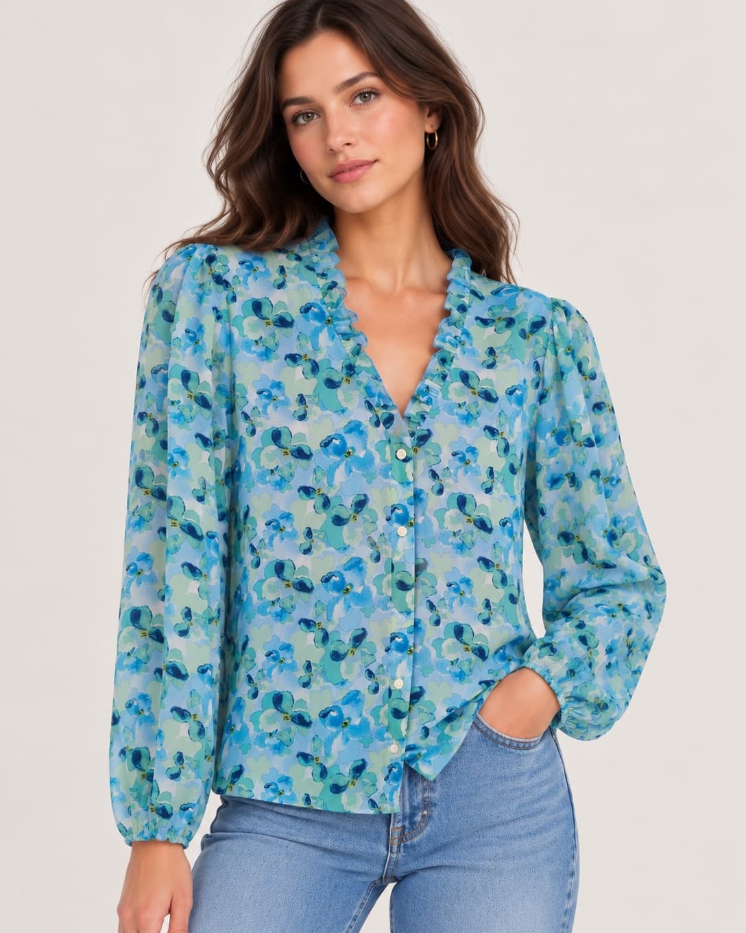 Chemise Vila à imprimé floral bleu – Taille 38