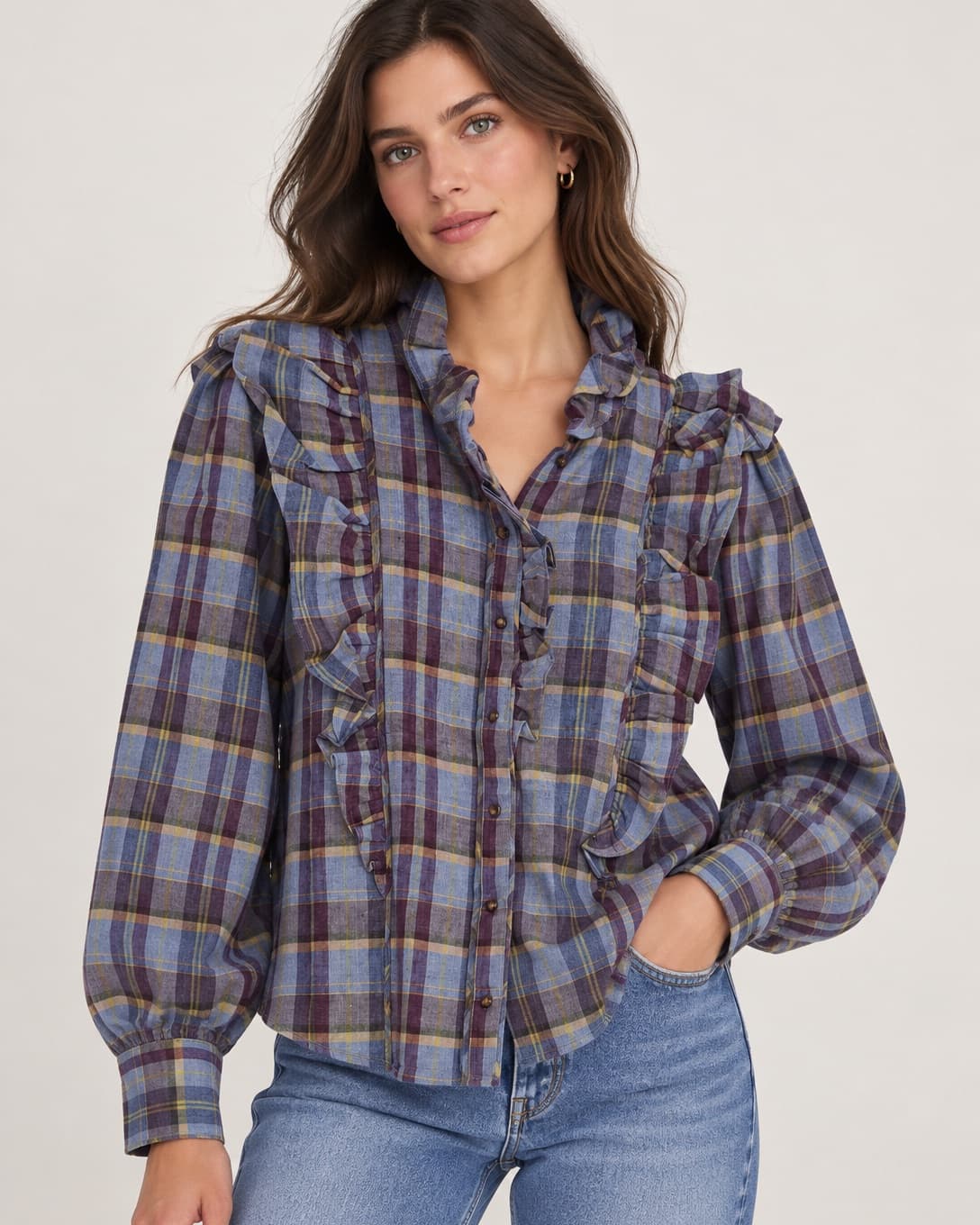 Chemise Sézane à carreaux bleus et bordeaux – Taille 40