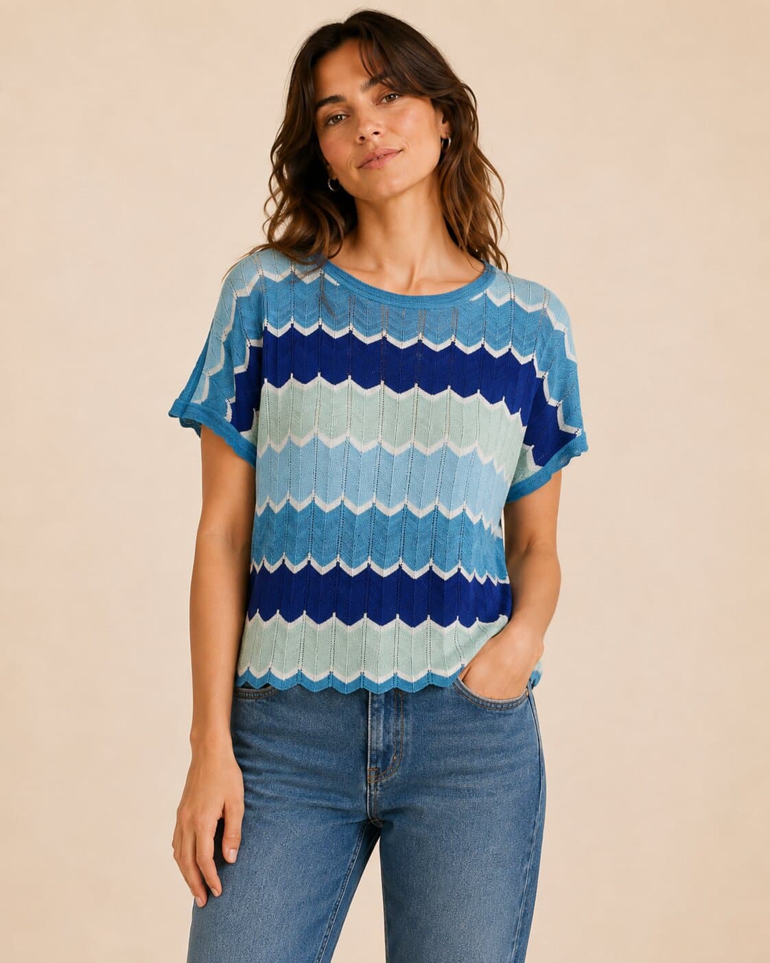 Top maille ajourée à rayures ondulées Bisou’s Project – Taille S/M 