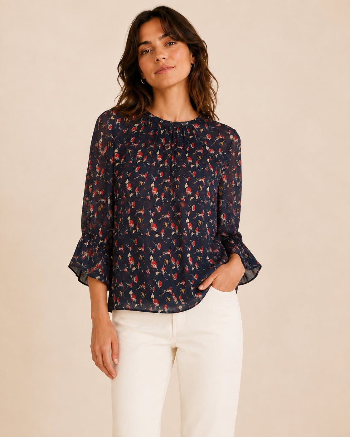 Blouse REISS bleu marine à imprimé floral – Taille M