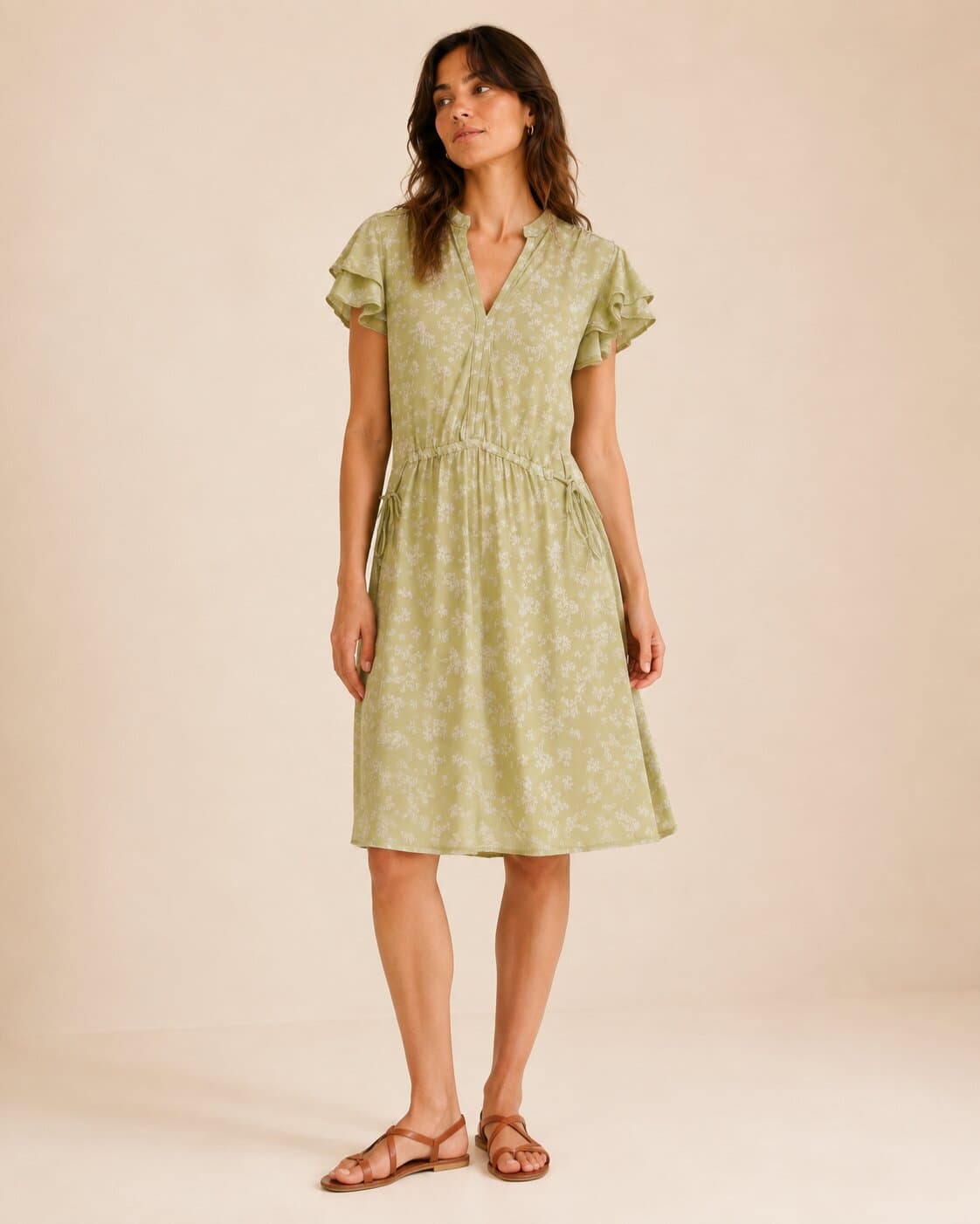 Robe vert pastel à fleurs blanches Mango – Taille XS