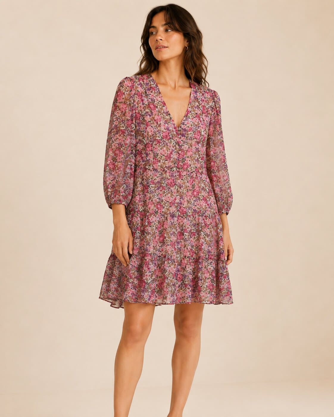 Robe courte fleurie à col V Mango – Taille M