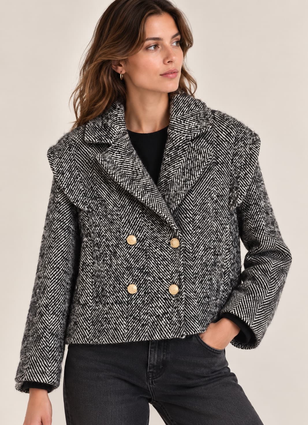 Veste Naf Naf chevrons noir et blanc – Taille 38