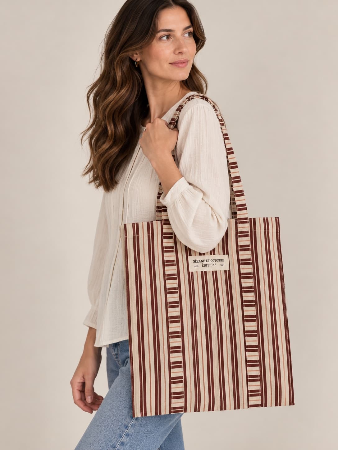 Sac cabas en toile rayée Sézane x Octobre Éditions