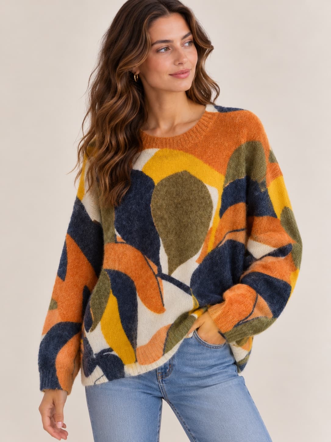 Pull Sézane à motif abstrait de feuillages – Taille L
