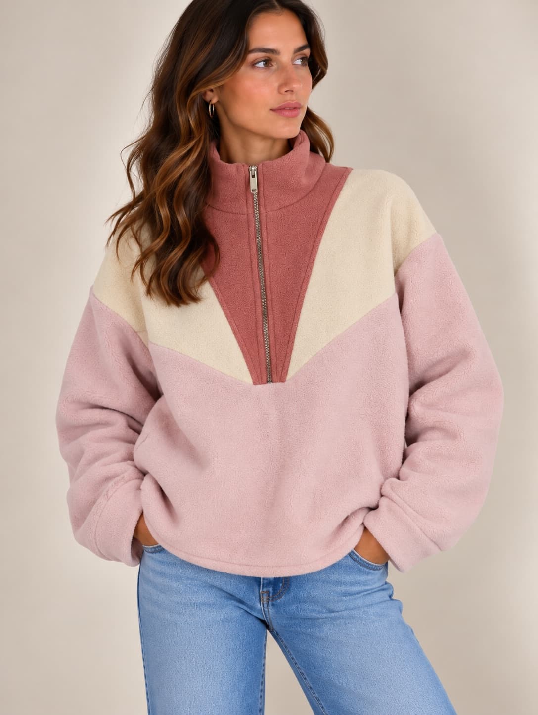 Polaire Sézane colorblock rose – Taille 46