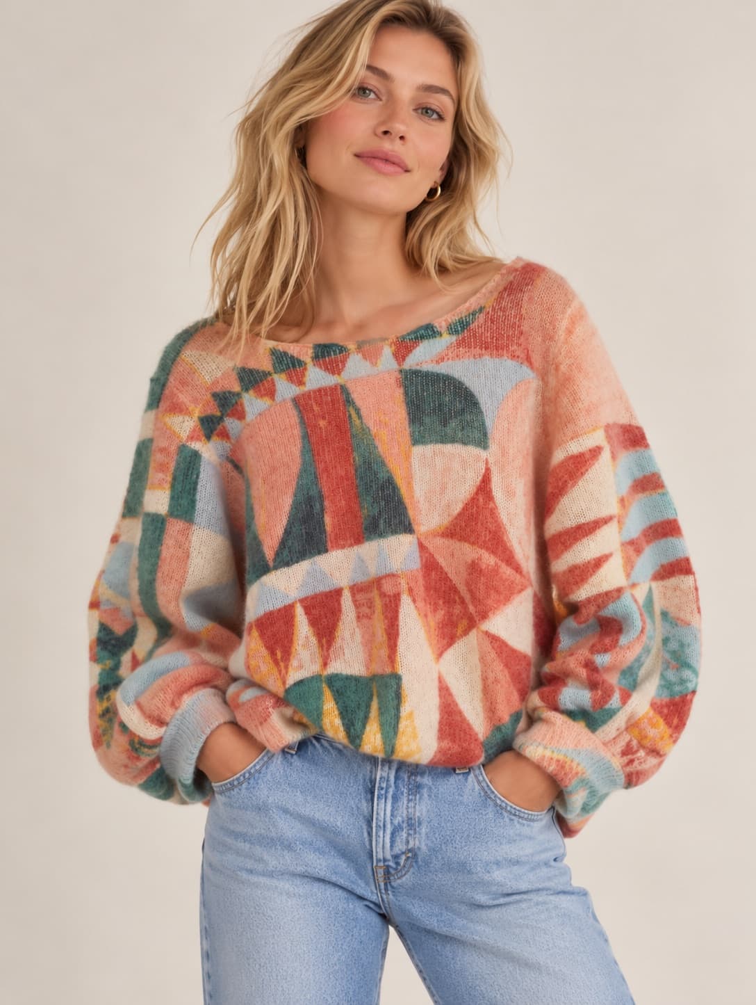 Pull Sézane en mohair à motif géométrique – Taille XXXL