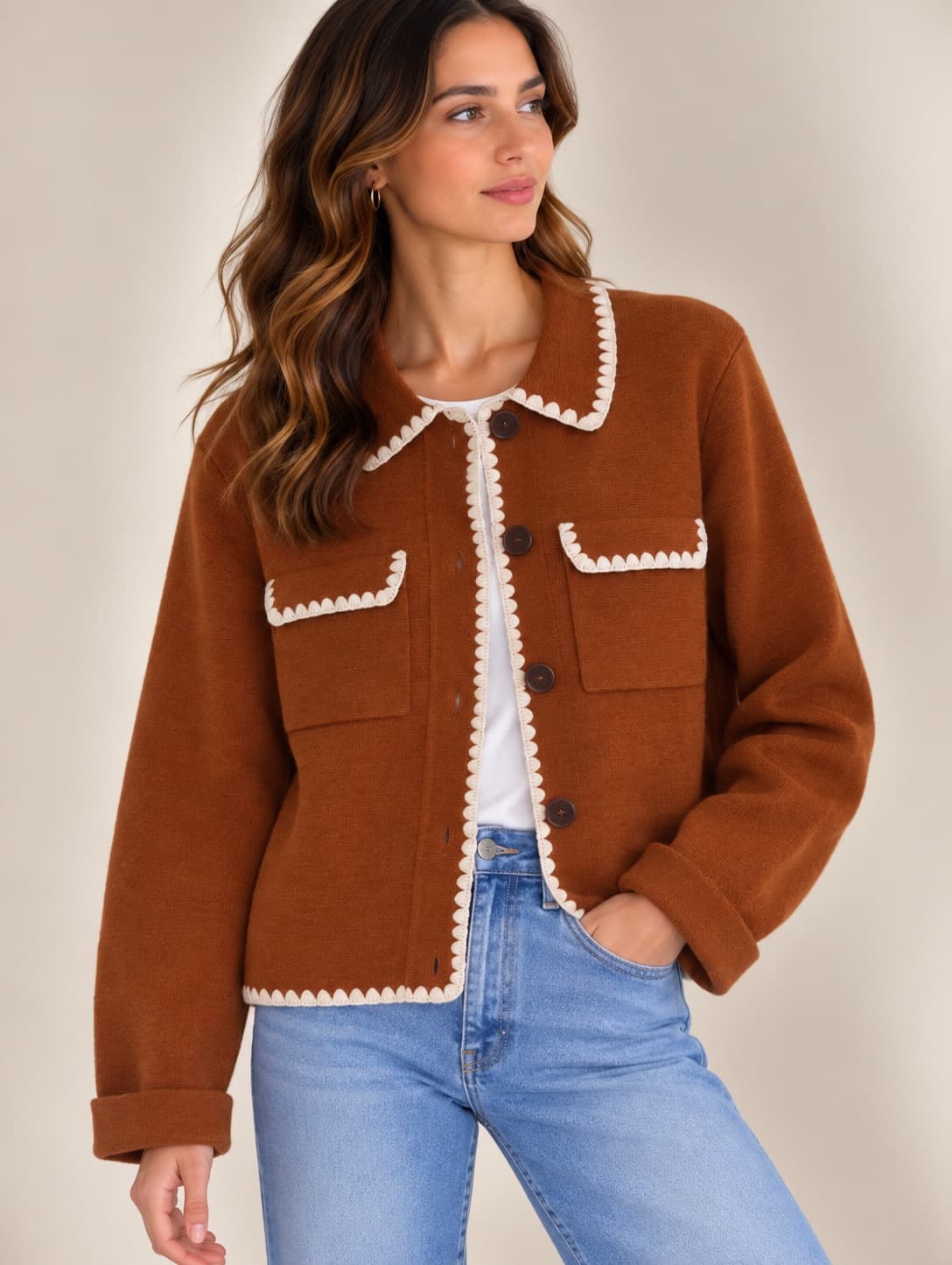 Gilet Sézane en maille côtelée rouille – Taille XXXL