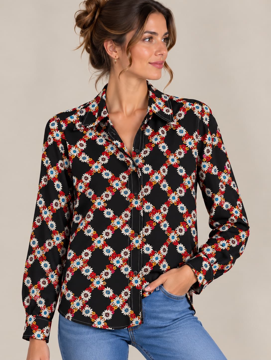 Chemise Sandro en soie imprimé floral – Taille 1