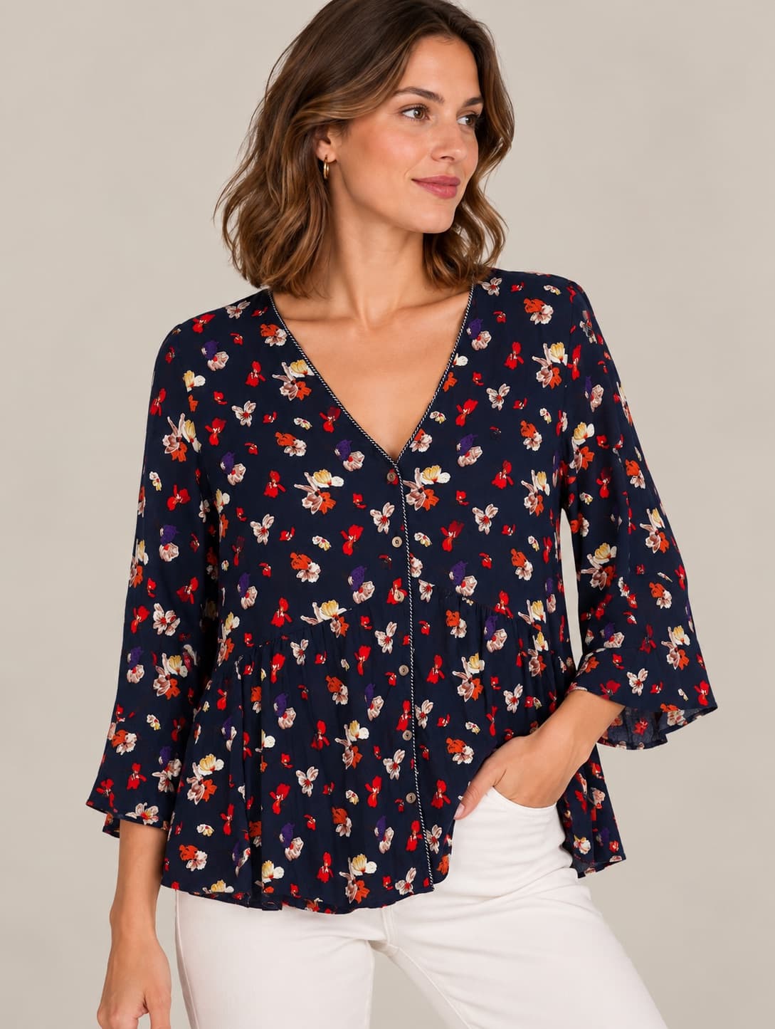 Blouse Grace & Mila à imprimé floral marine – Taille M