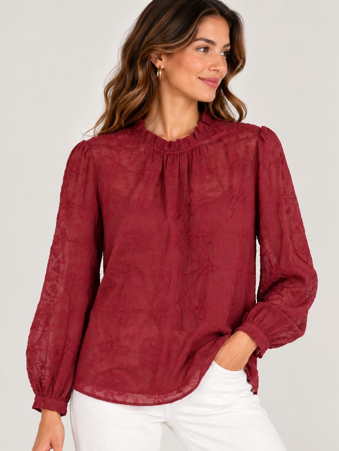 Blouse Sézane à broderie florale vieux rose – Taille 46