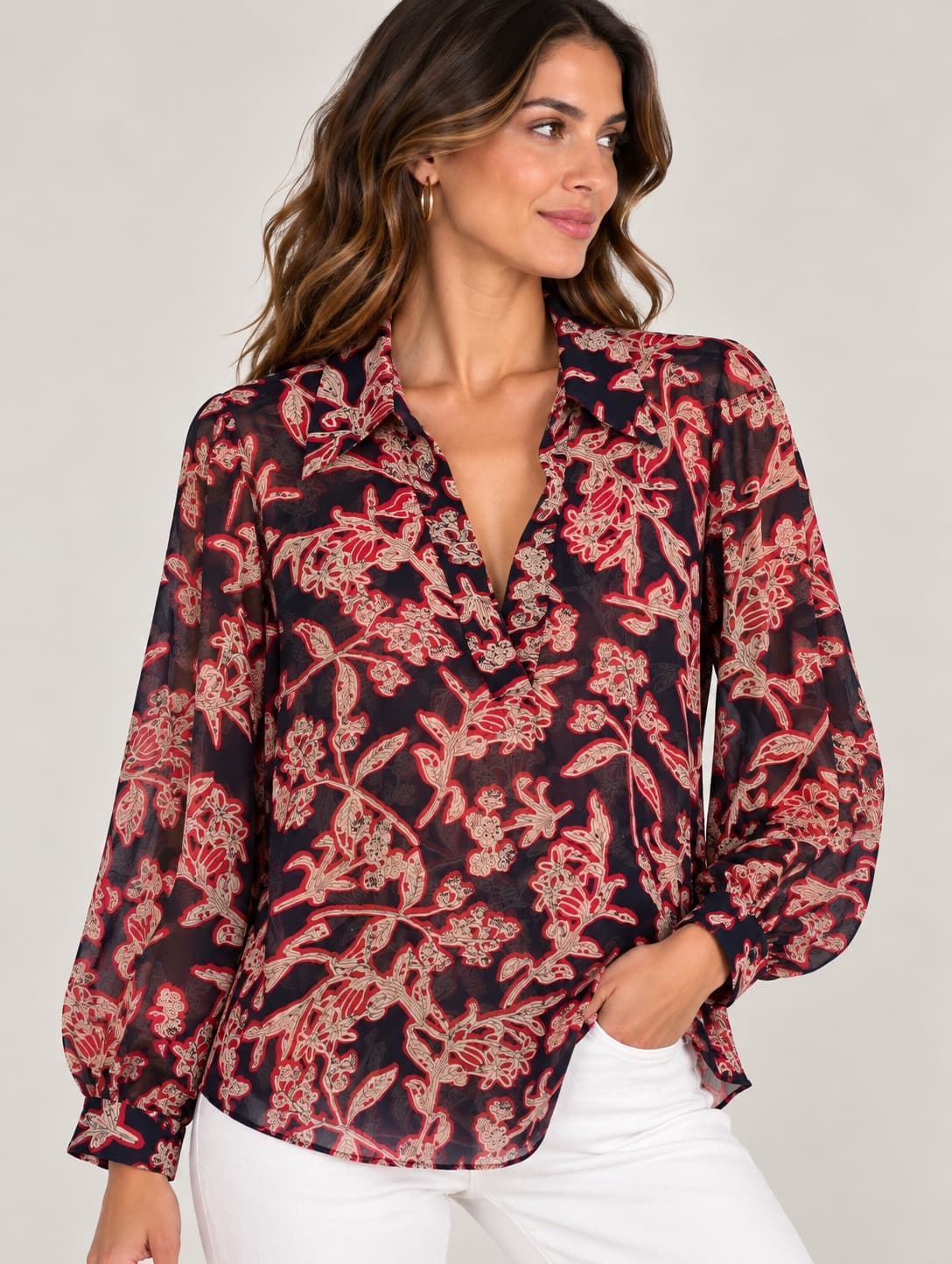 Blouse Zara en voile à imprimé floral – Taille L