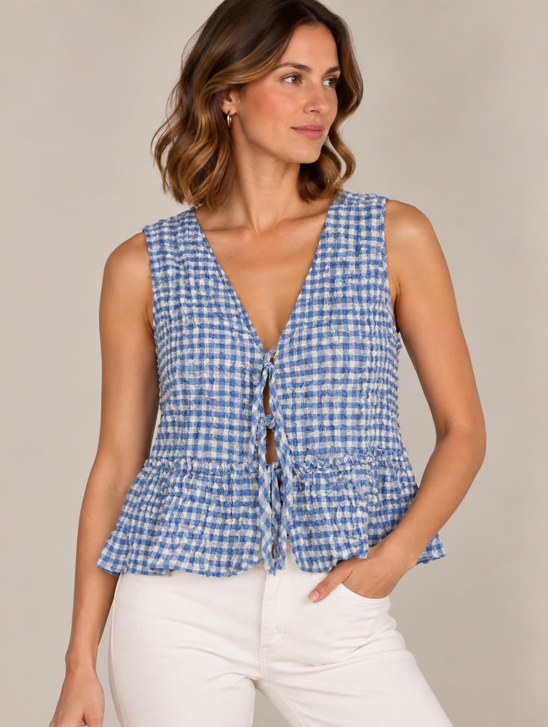 Top Zara vichy gaufré – Taille XL