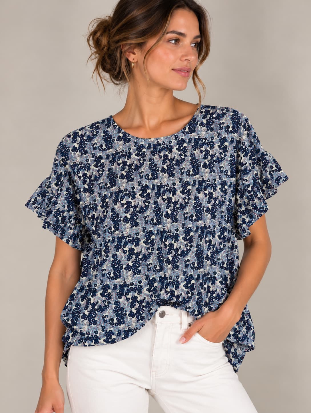 Top Benetton à imprimé marguerites bleues – Taille M