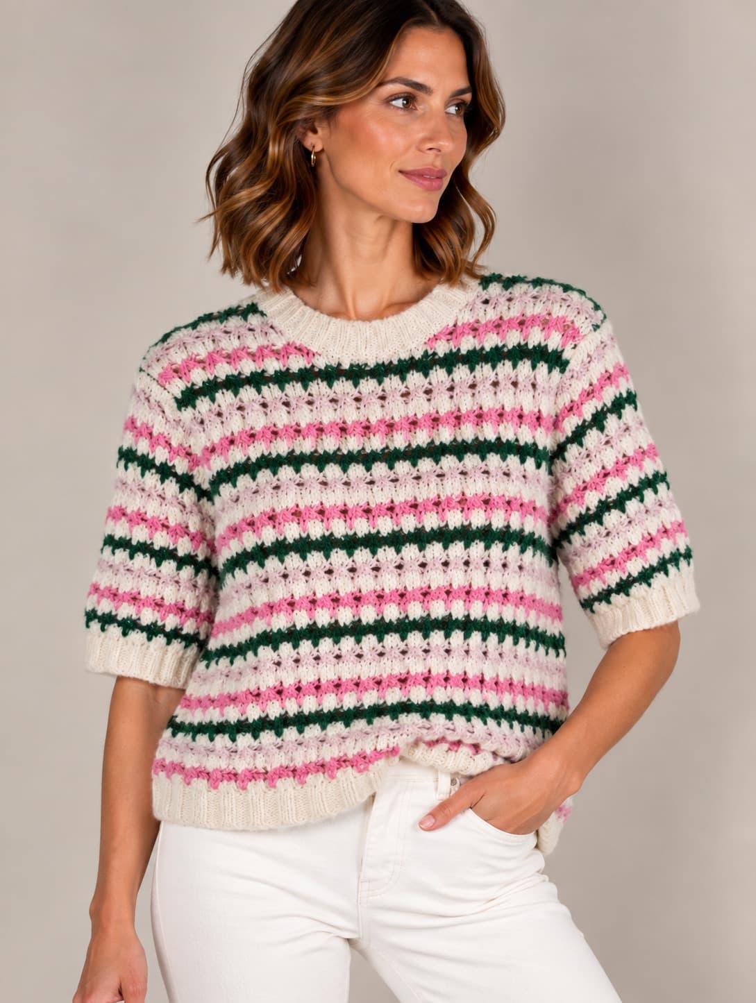 Top Zara en maille ajourée rayée – Taille M