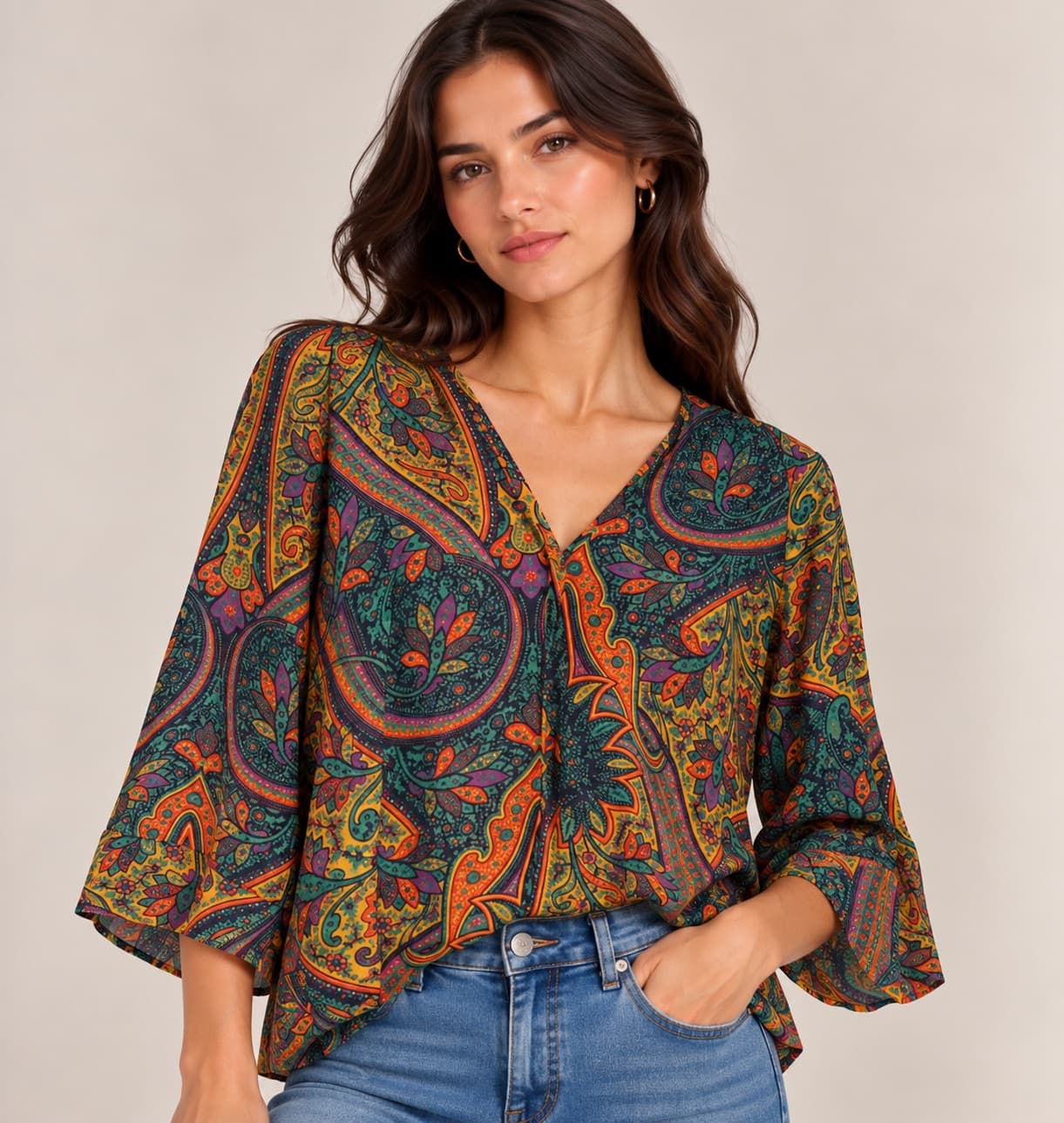 Tunique fluide à motif cachemire multicolore Zara – Taille M